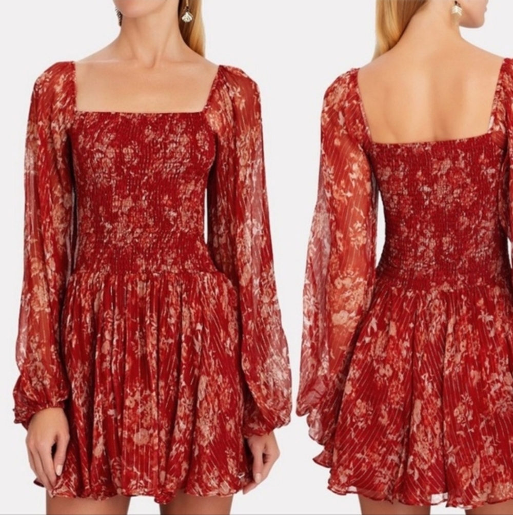 Caroline Constas Amelia Silk Chiffon Mini Dress In Sienna Floral XS